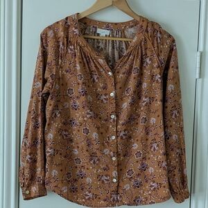 J. Jill Elegant Floral Blouse in Orange and Purple